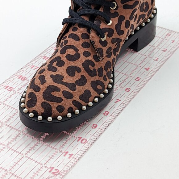 Stuart Weitzman Women Sondra Leopard Print Calf Hair Combat Boots Size 8 - Picture 6 of 8